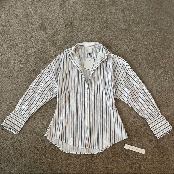 Reformation Black and White Striped Button-Down Shirt - Picture 7 of 9